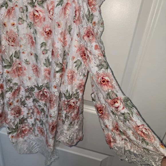 No Boundaries Blouse White Pink Green Floral Lace Juniors Size XL 15-17 Boho - Picture 3 of 6